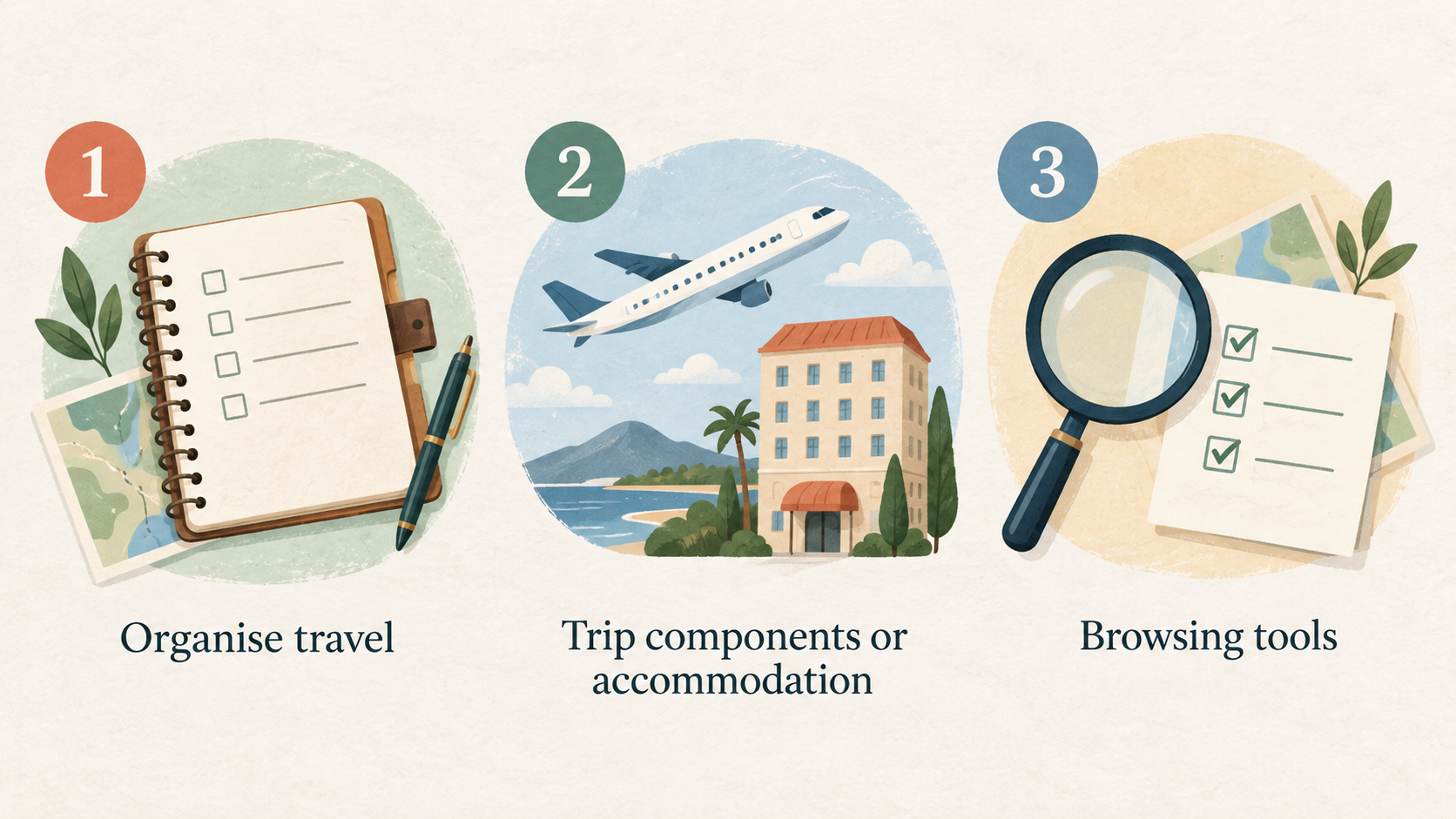 Illustrate the section’s contrast between broader trip planning and hotel-focused platform positioning, using only the brand descriptions stated in the section.