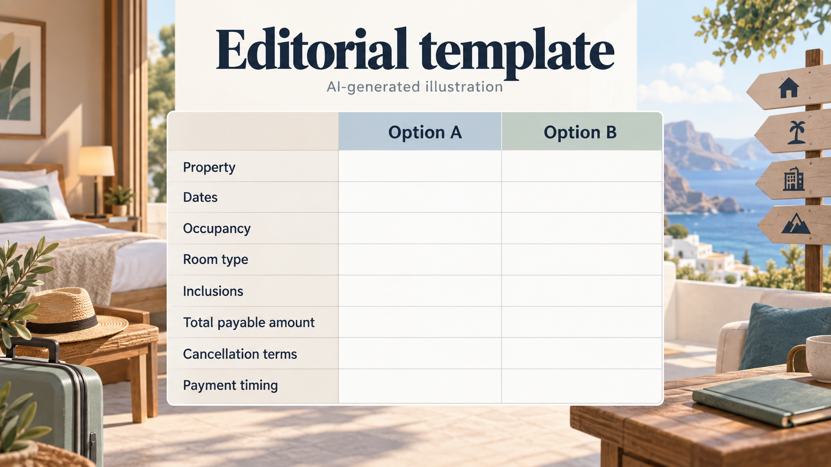 Support a like-for-like comparison of booking options using matching stay details and verified terms rather than unsupported platform rankings