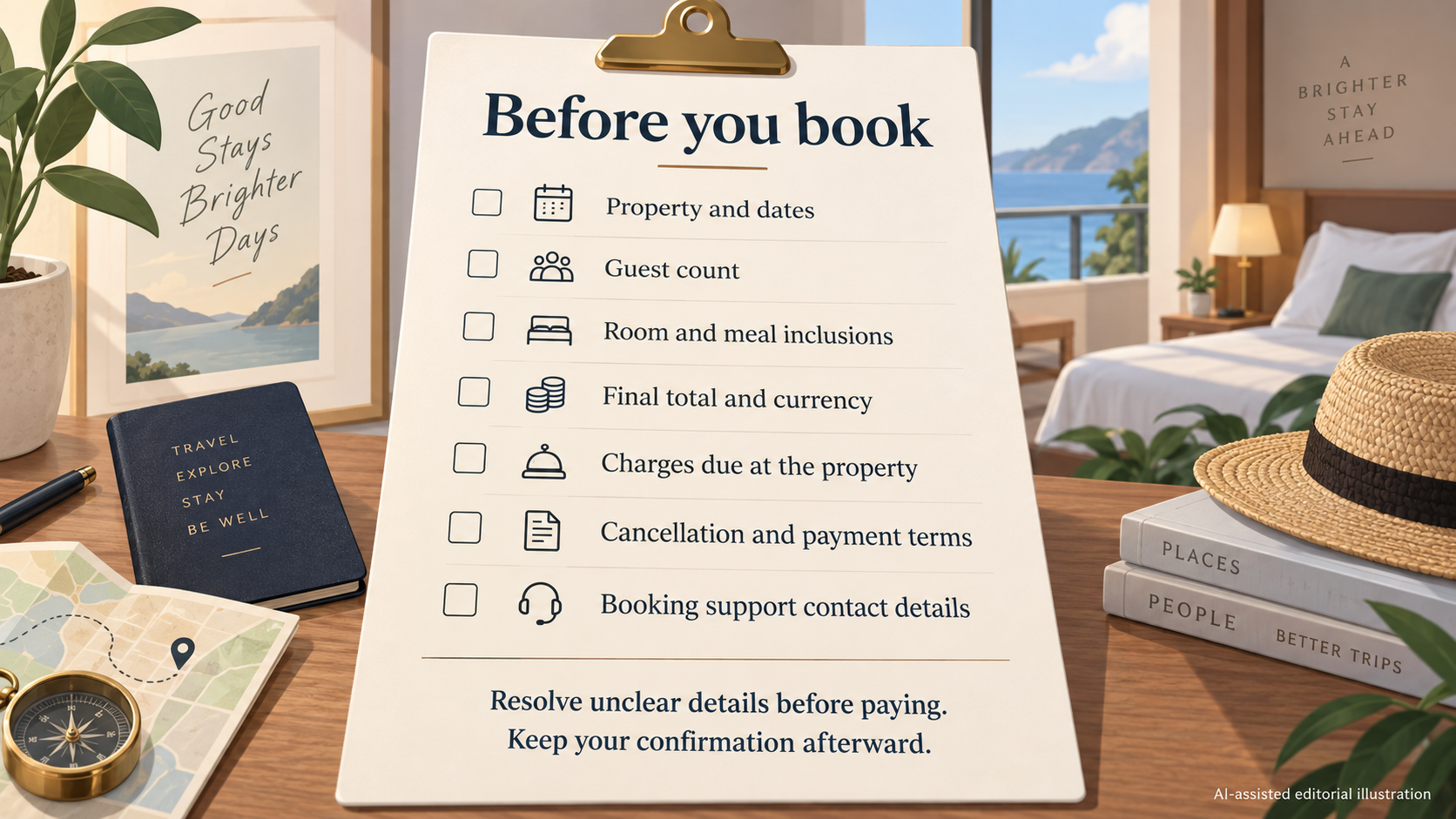 Give readers a compact final check that connects their comparison worksheet to the selected offer's booking details